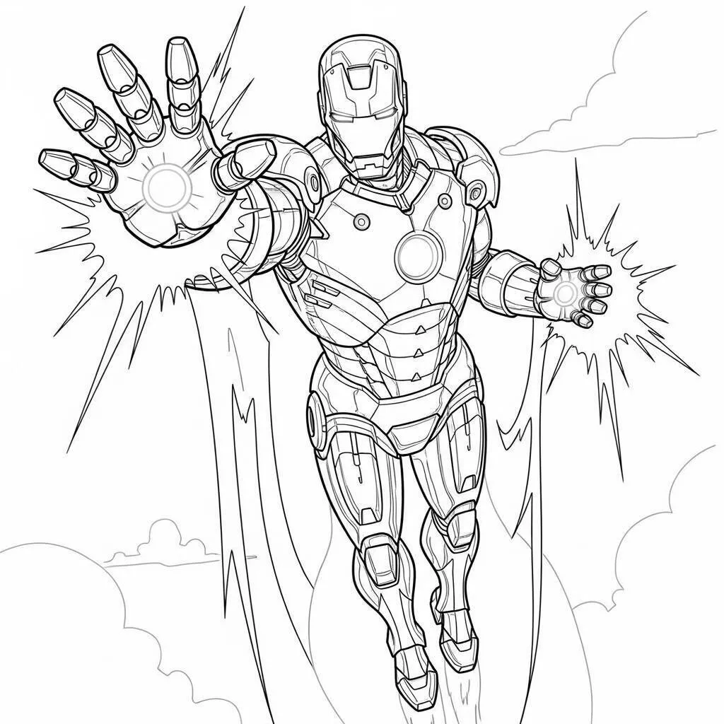 Desenho do Homem de Ferro em ação para colorir