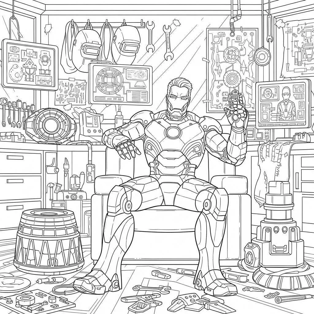 Desenho do Homem de Ferro em um momento de descanso para colorir