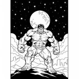 Pagina da colorare di Hulk con stelle e chiaro di luna