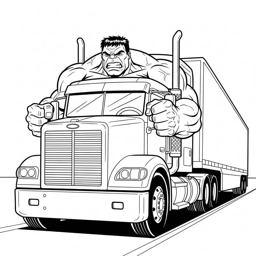 Desenho do Hulk com um Carro para Colorir