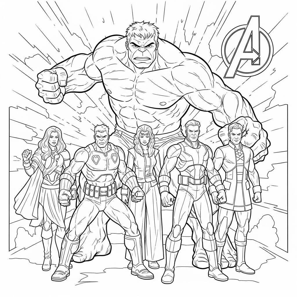 Desenho do Hulk e os Vingadores para Colorir
