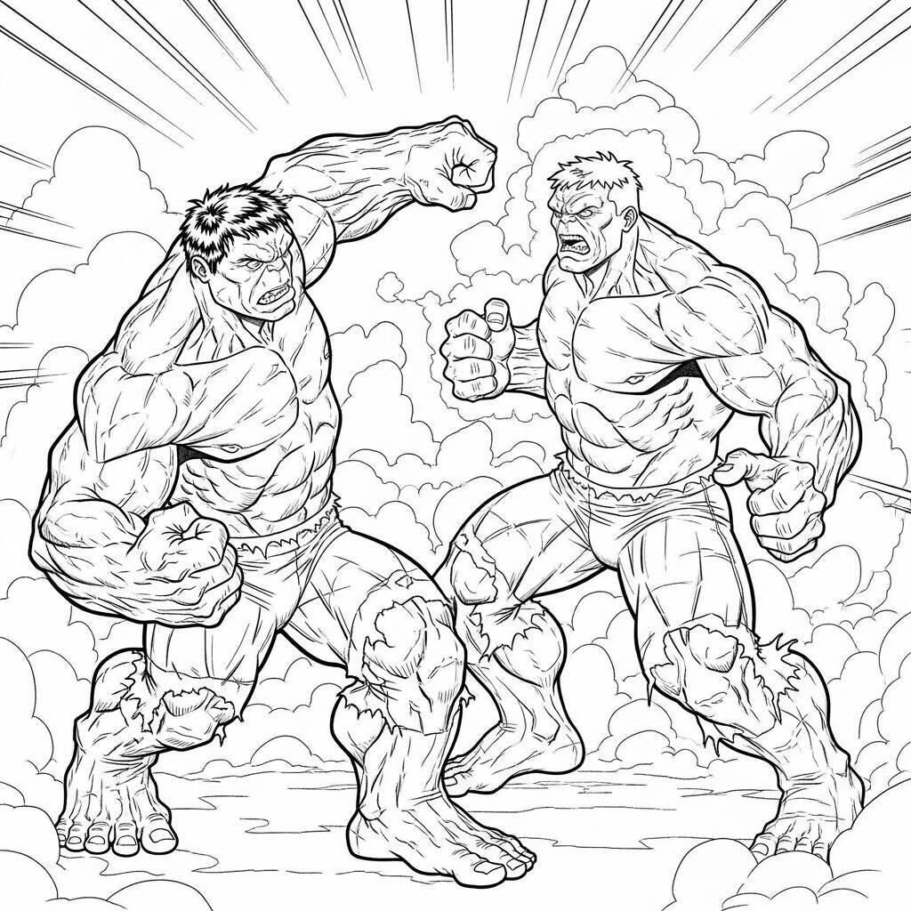Desenho do Hulk e seu Inimigo para Colorir