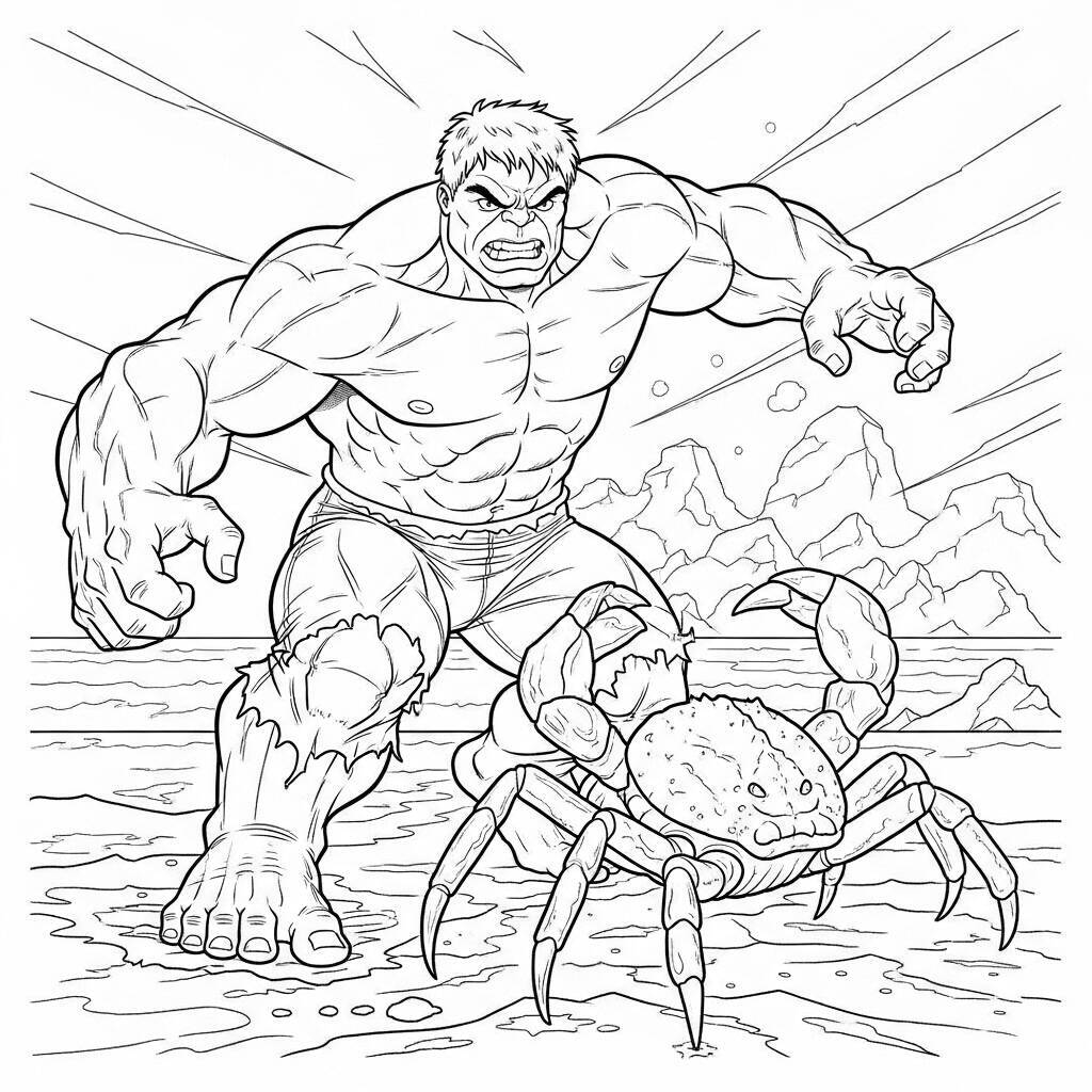 Desenho do Hulk e um Caranguejo Gigante para Colorir