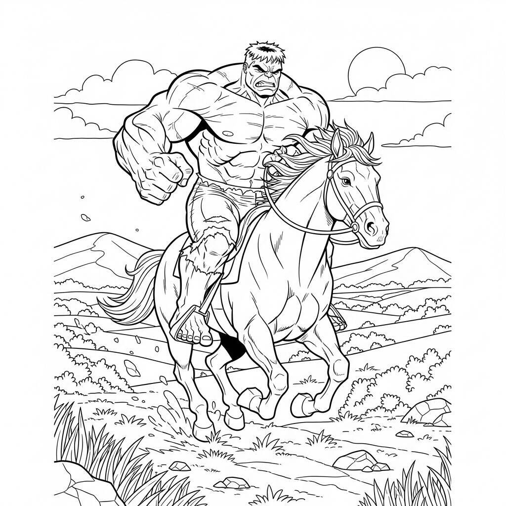 Desenho do Hulk e um Cavalo para Colorir