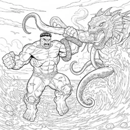Desenho do Hulk e um Monstro Marinho para Colorir