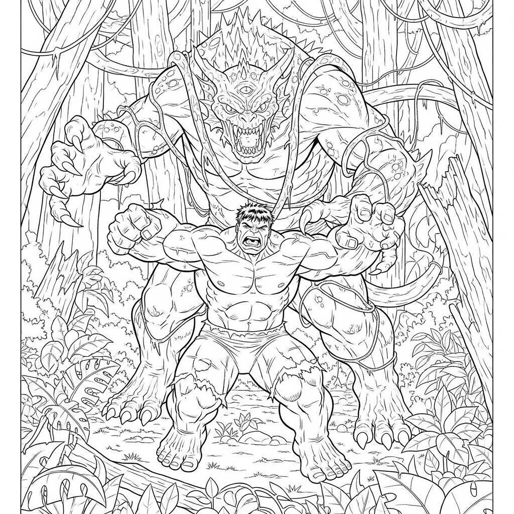 Desenho do Hulk e um Monstro para Colorir
