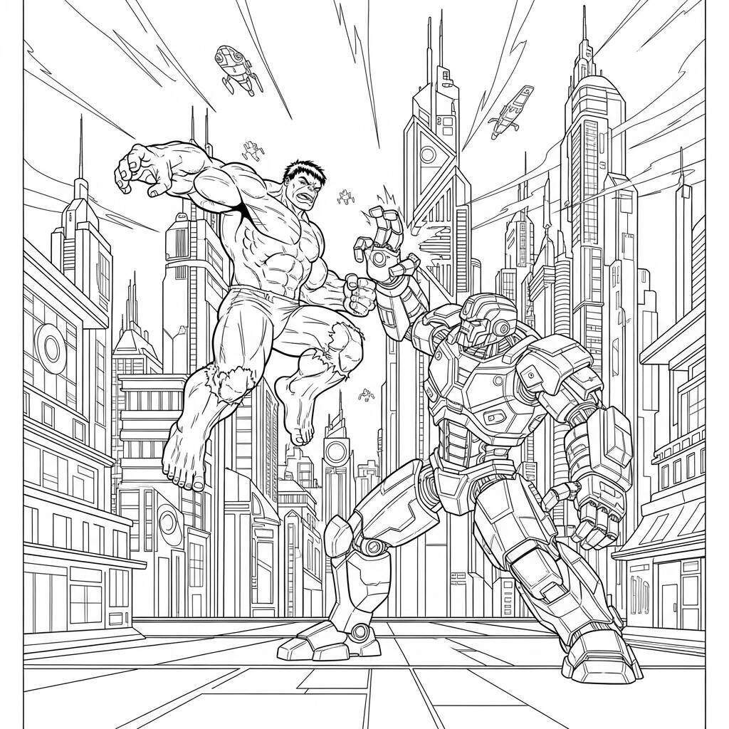 Desenho do Hulk e um Robô para Colorir