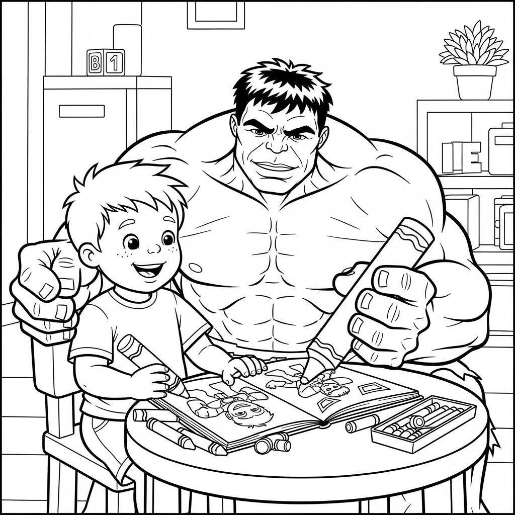 Desenho do Hulk e uma Criança para Colorir