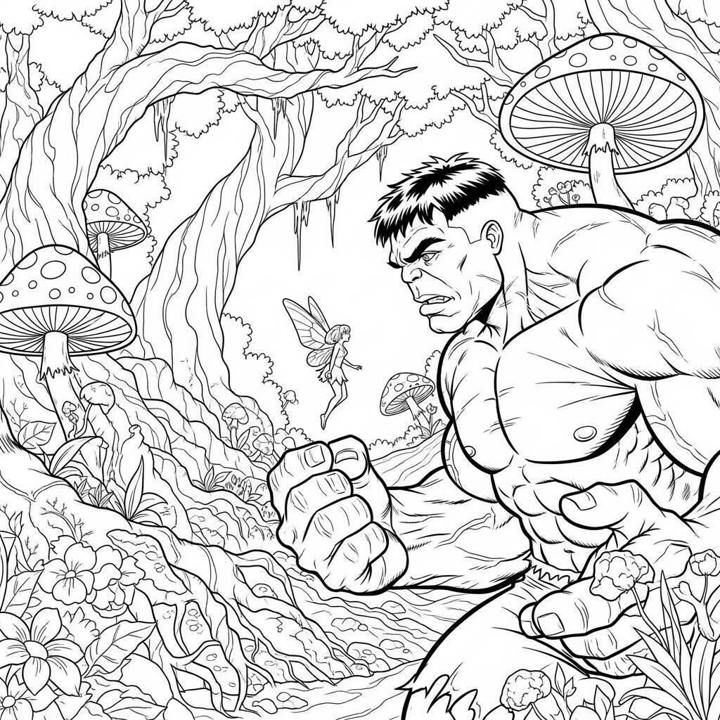 Desenho do Hulk e uma Fada para Colorir