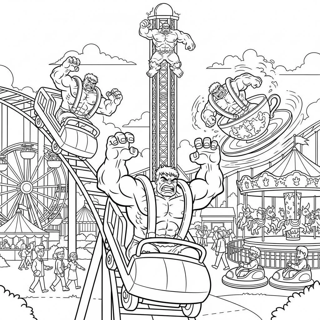 Desenho-do-Hulk-em-um-Parque-de-Diversoes-para-Colorir-1 Hulk in un parco divertimenti da colorare