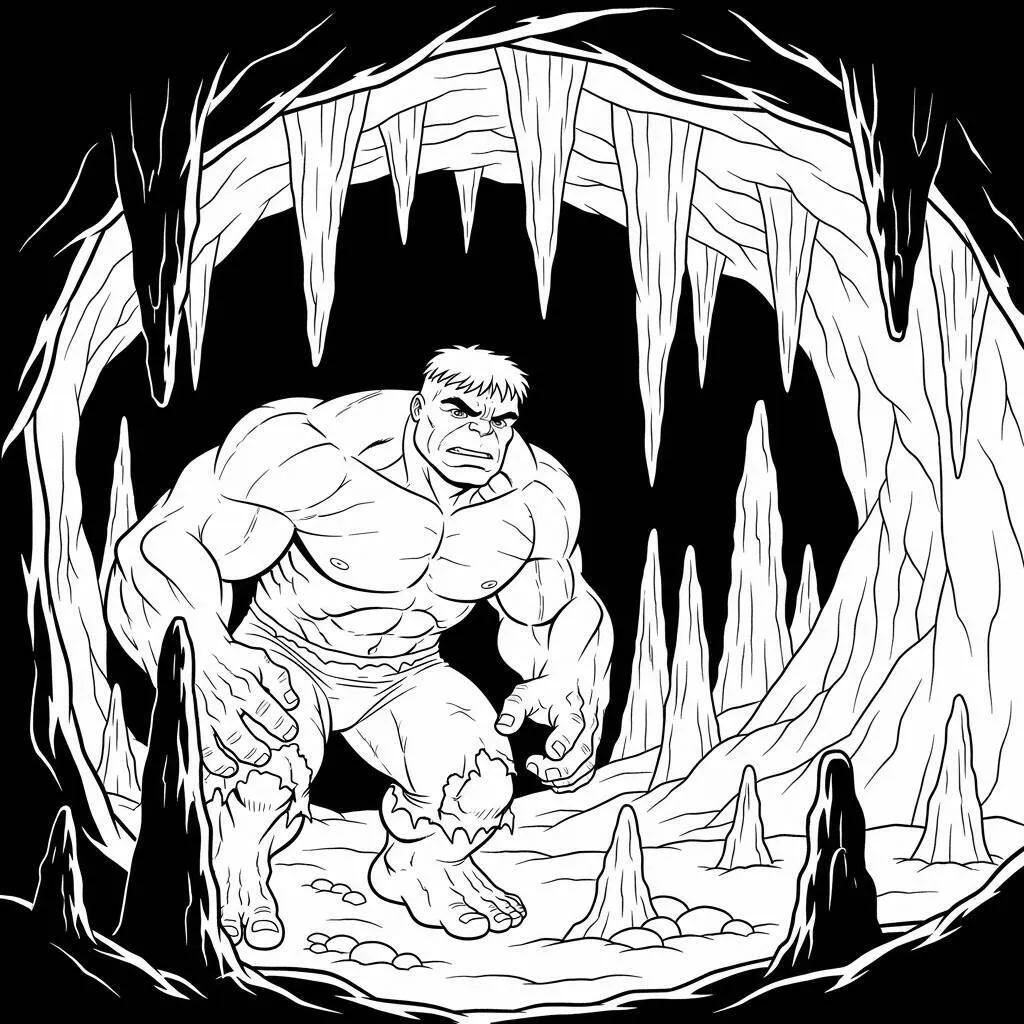 Desenho do Hulk em uma Caverna para Colorir