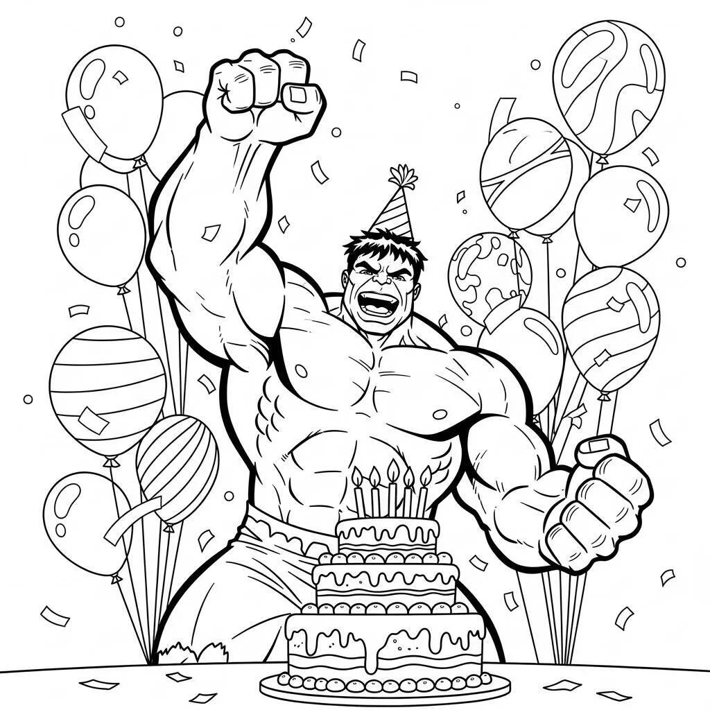 Desenho do Hulk em uma Festa para Colorir
