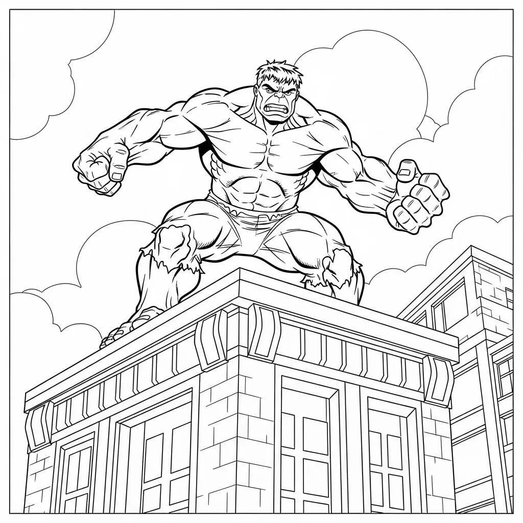 Desenho do Hulk em uma Pose de Super-Herói para Colorir