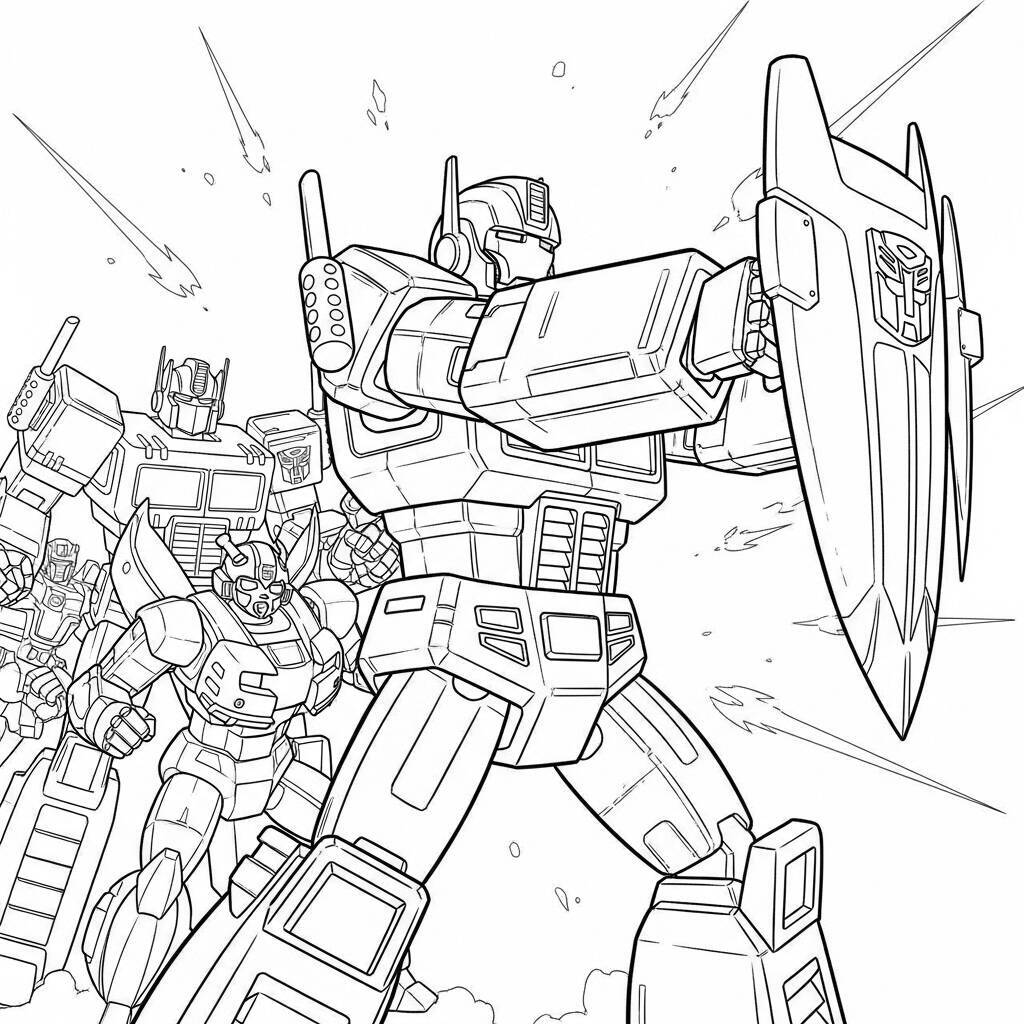 Coloriage Ironhide défendant ses amis
