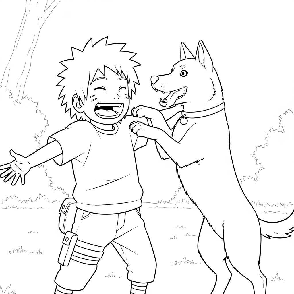 Kiba and Akamaru Coloring Page