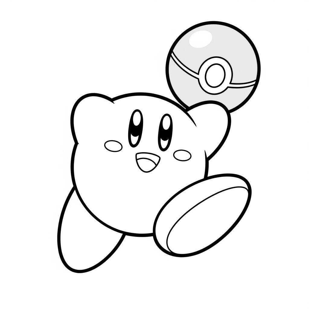 Desenho do Kirby Jogando Bolinha para Colorir