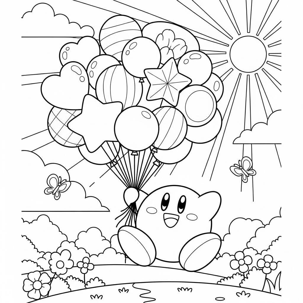 Desenho do Kirby com Balões para Colorir