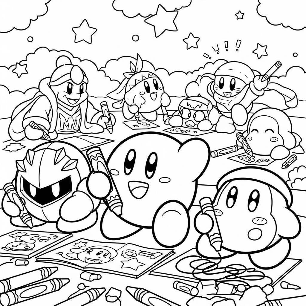 Desenho do Kirby e Amigos para Colorir