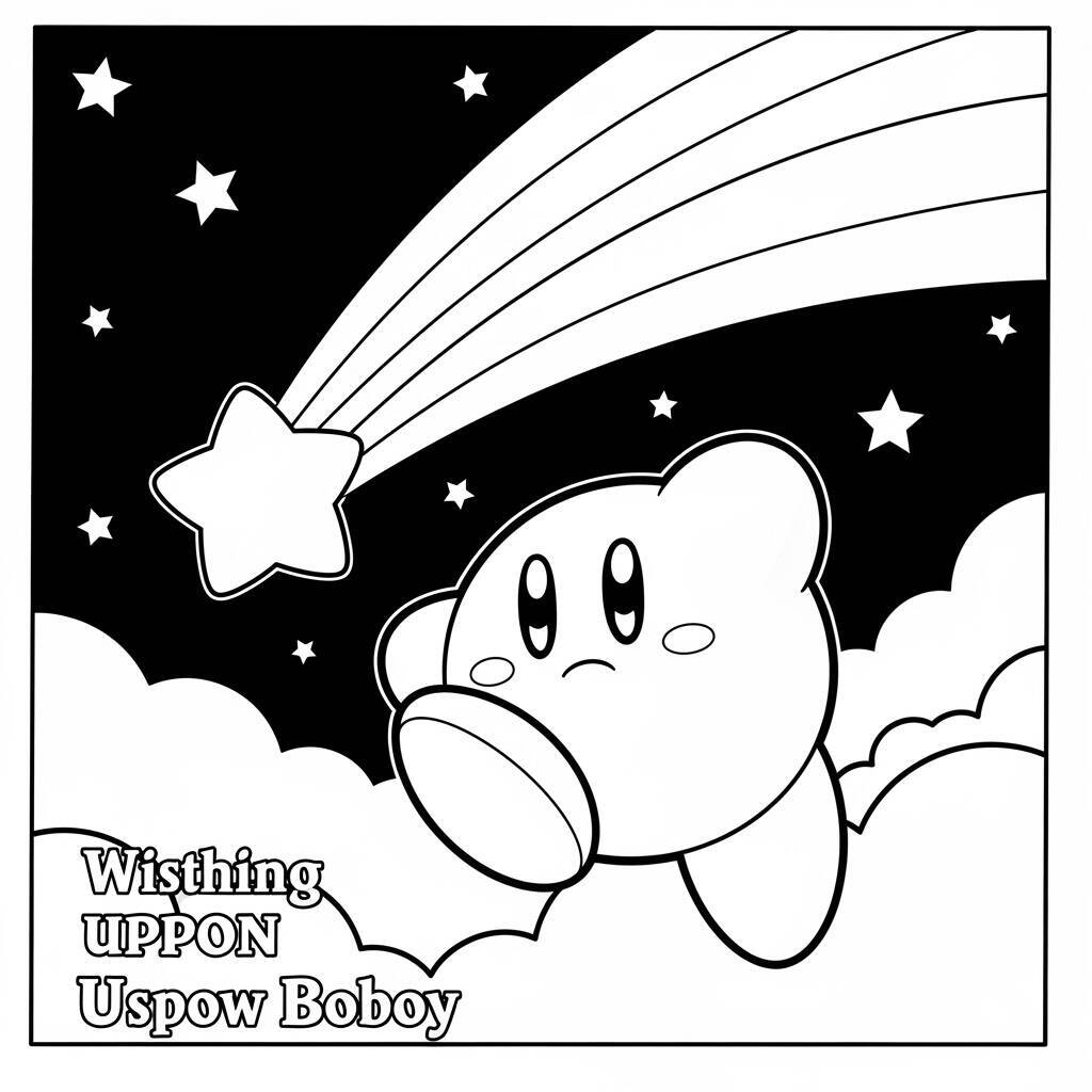 Desenho do Kirby e uma Estrela Cadente para Colorir
