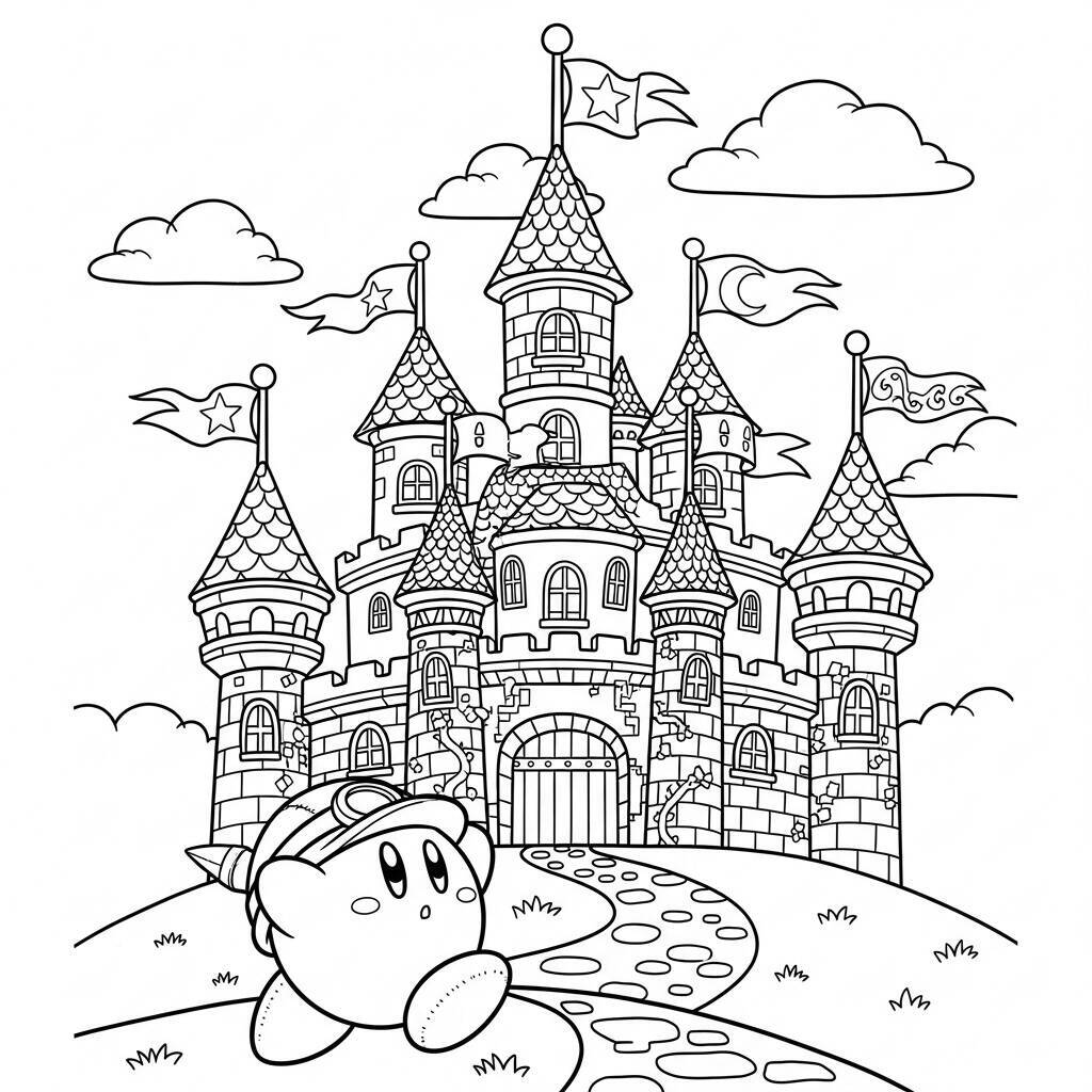 Desenho do Kirby em um Castelos para Colorir