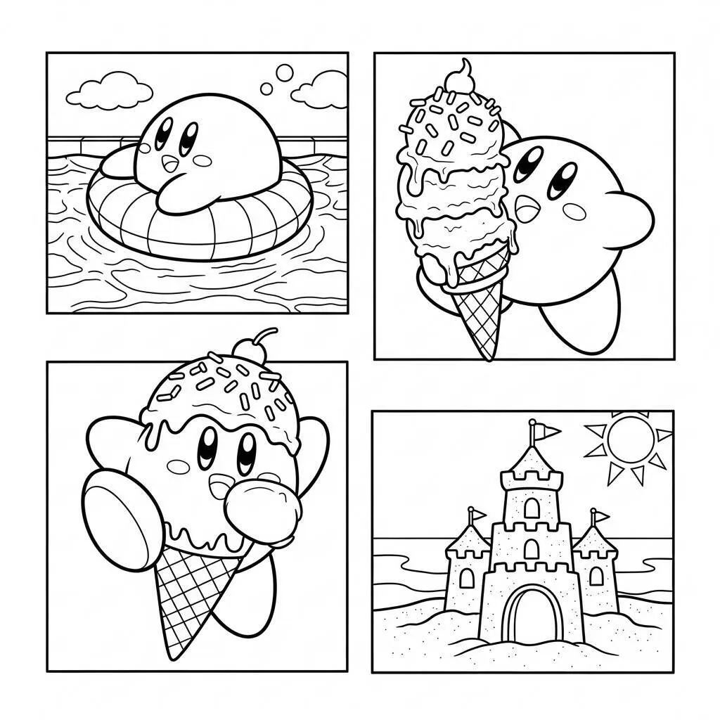Desenho do Kirby em um Dia de Verão para Colorir