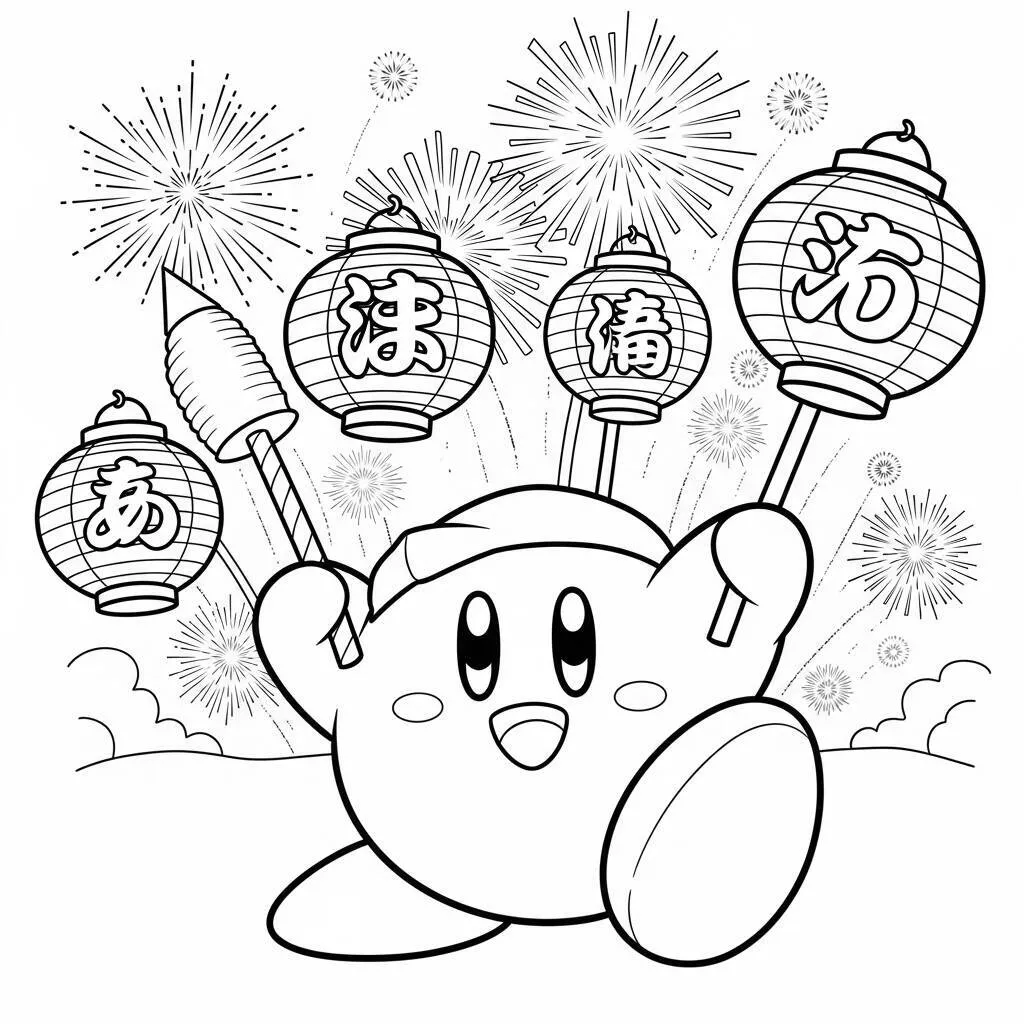 Desenho do Kirby em um Festival para Colorir