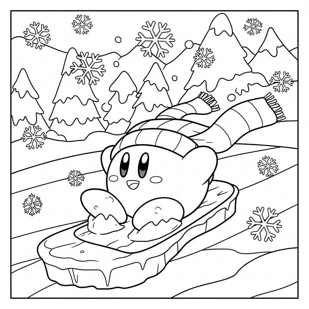 Desenho do Kirby em um Mundo de Gelo para Colorir