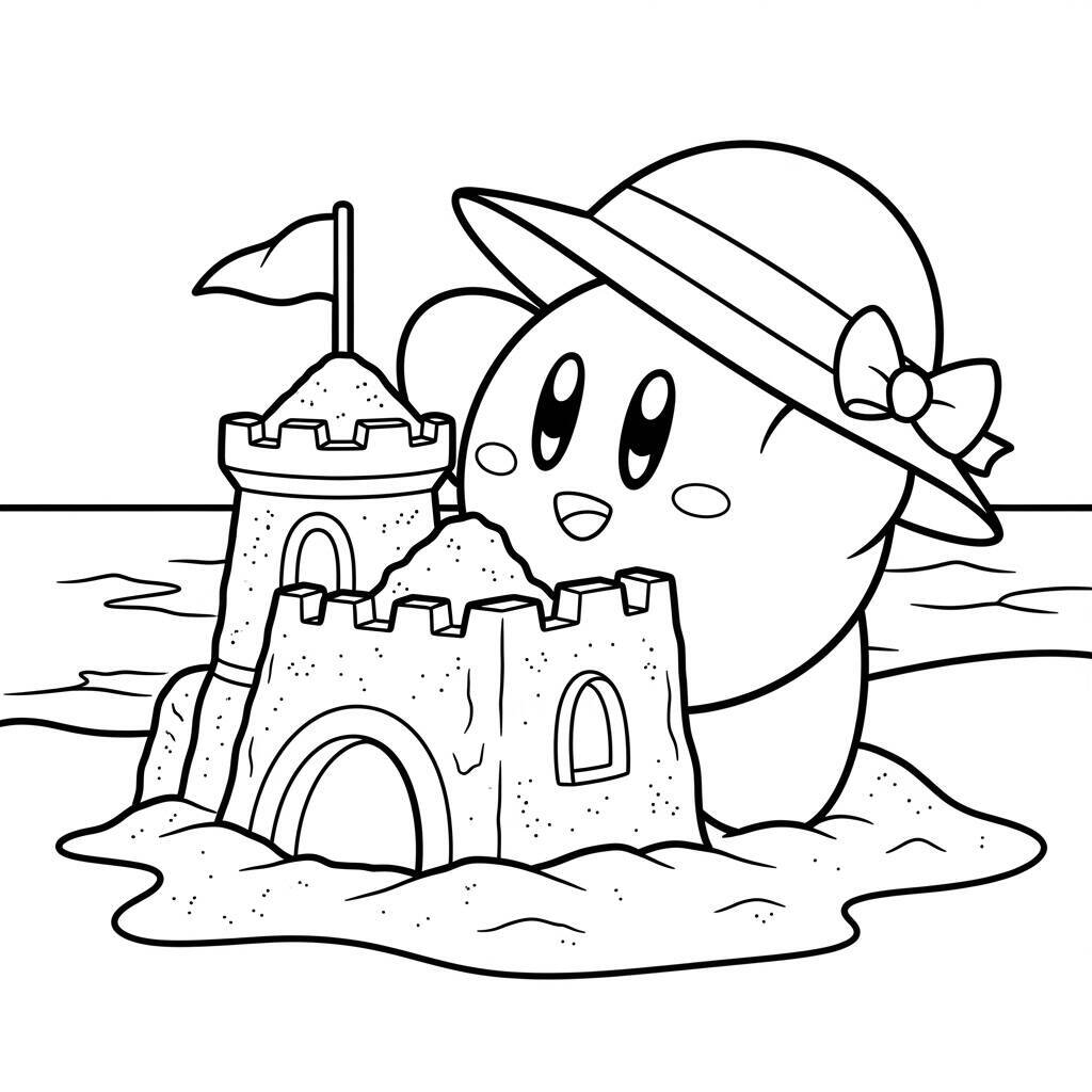 Desenho do Kirby na Praia para Colorir