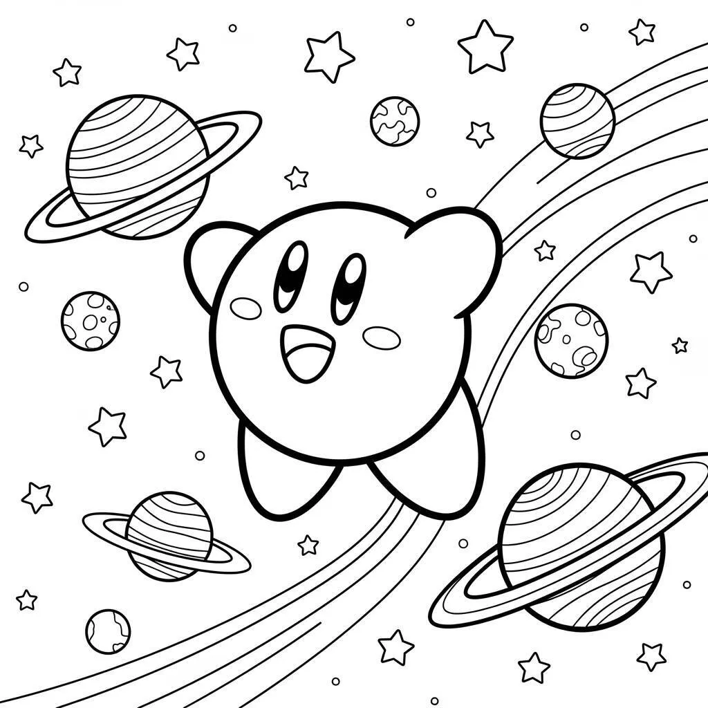 Desenho do Kirby no Espaço para Colorir