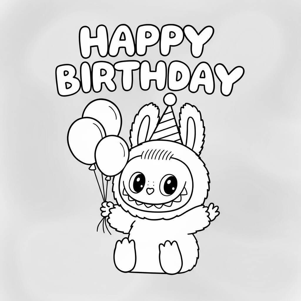 Desenho do Labubu Aniversariante para colorir