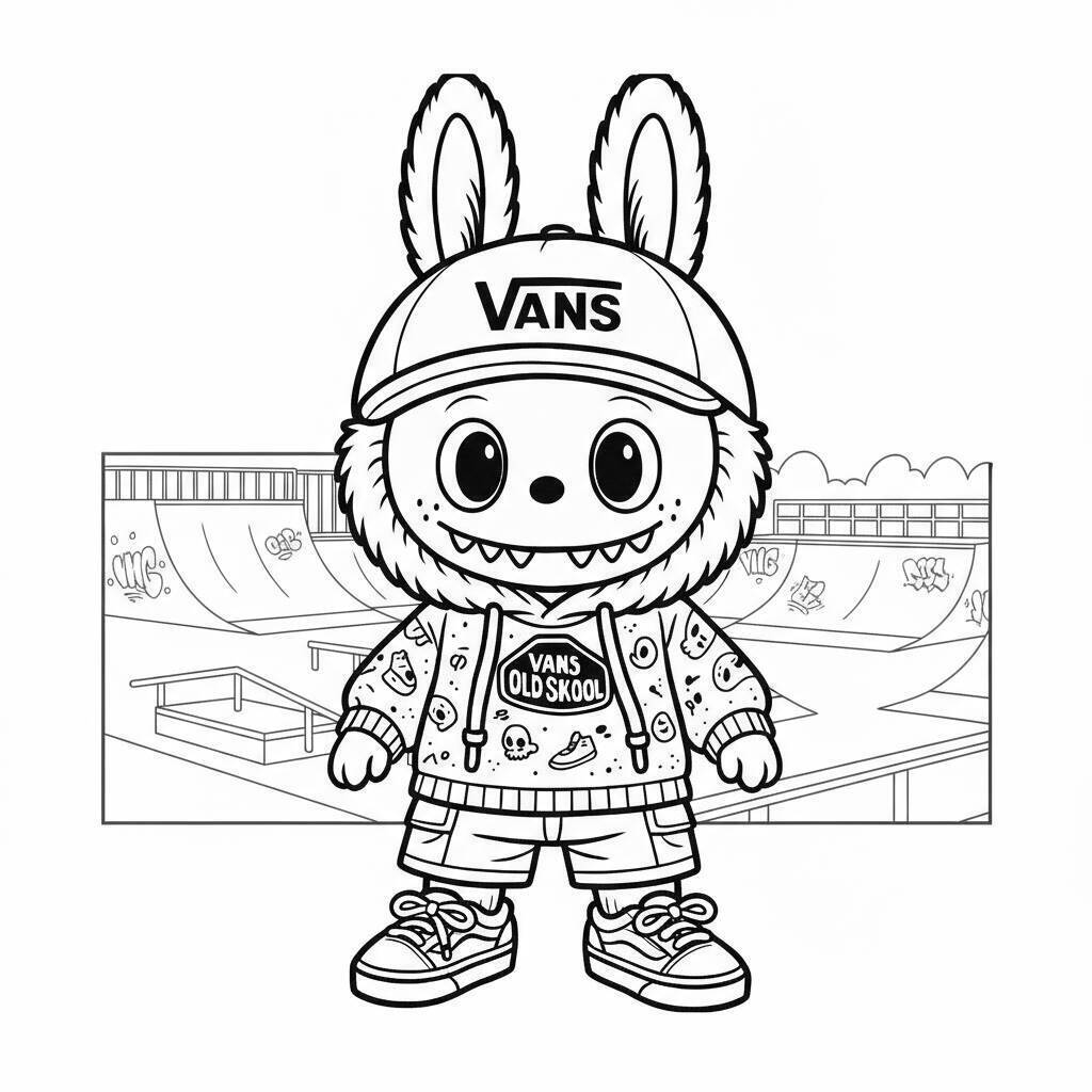 Desenho do Labubu Skateando para colorir