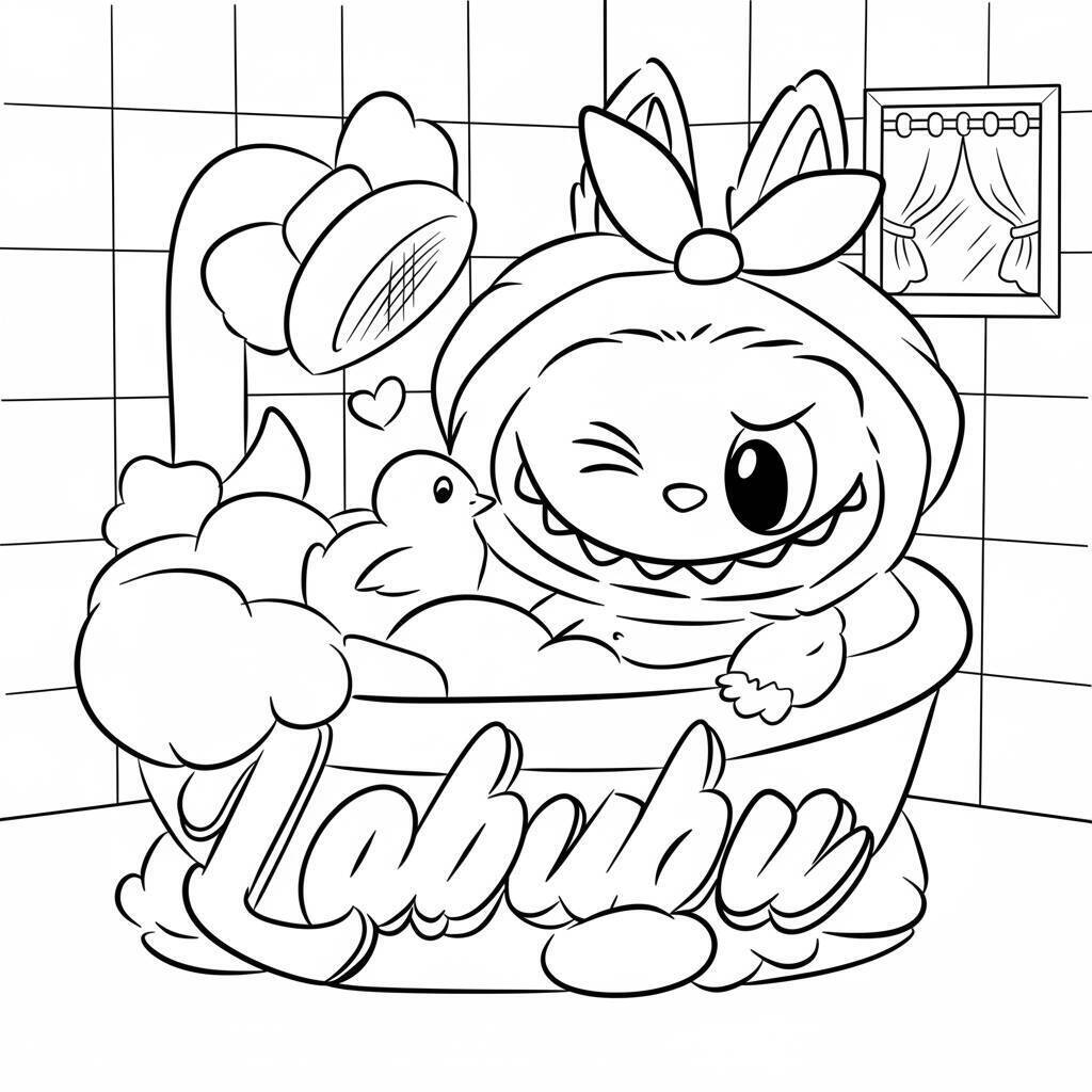 Desenho do Labubu Tomando Banho para colorir