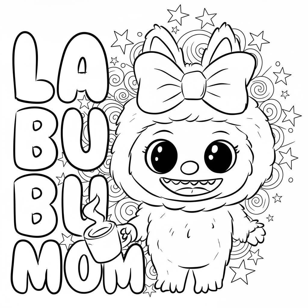 Desenho do Labubu com Caneca para colorir