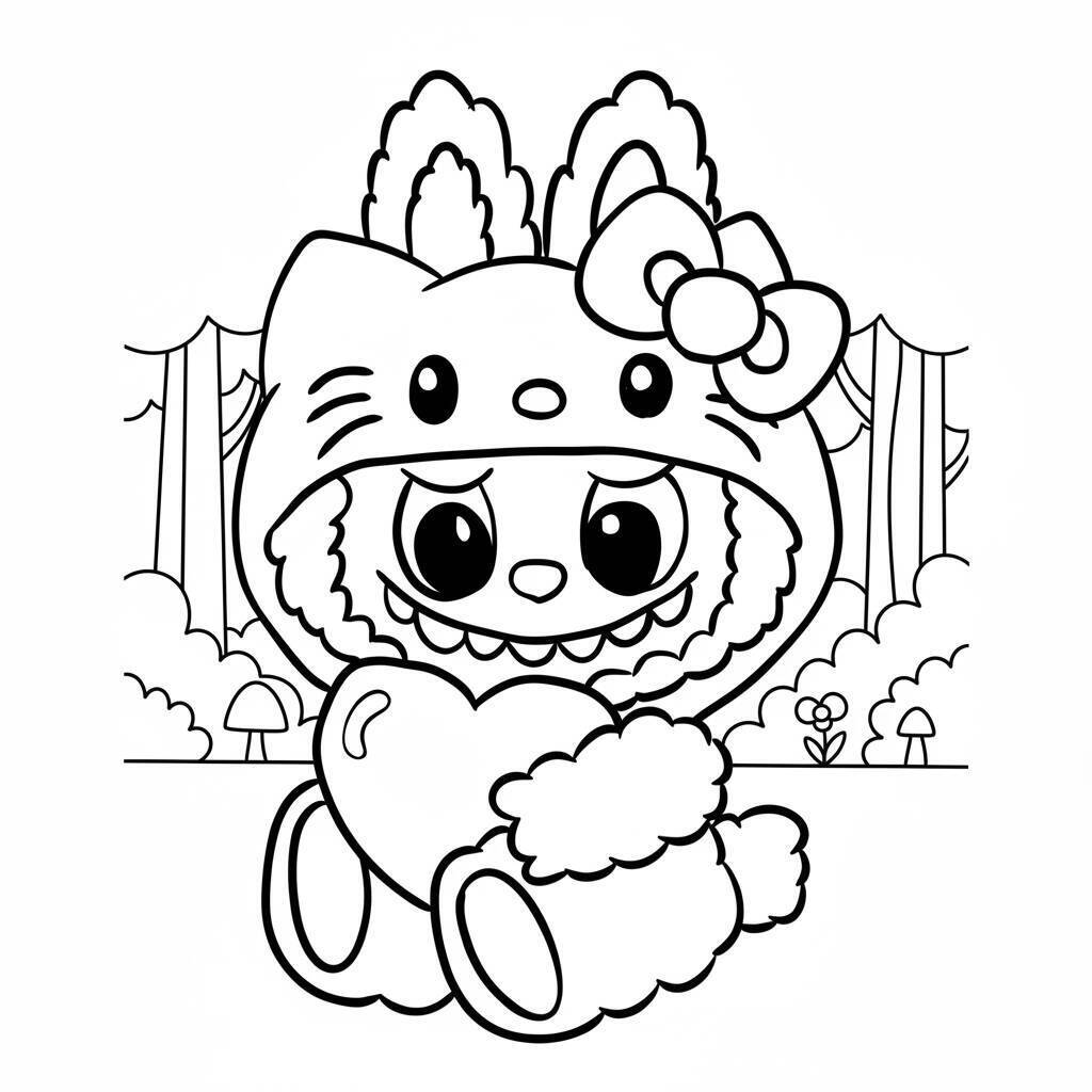 Desenho do Labubu com Coração para colorir