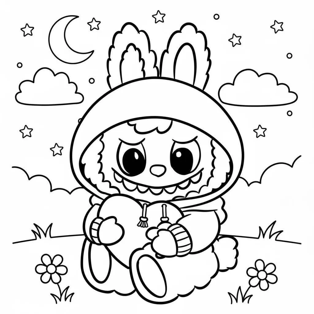Desenho do Labubu com Coração para colorir