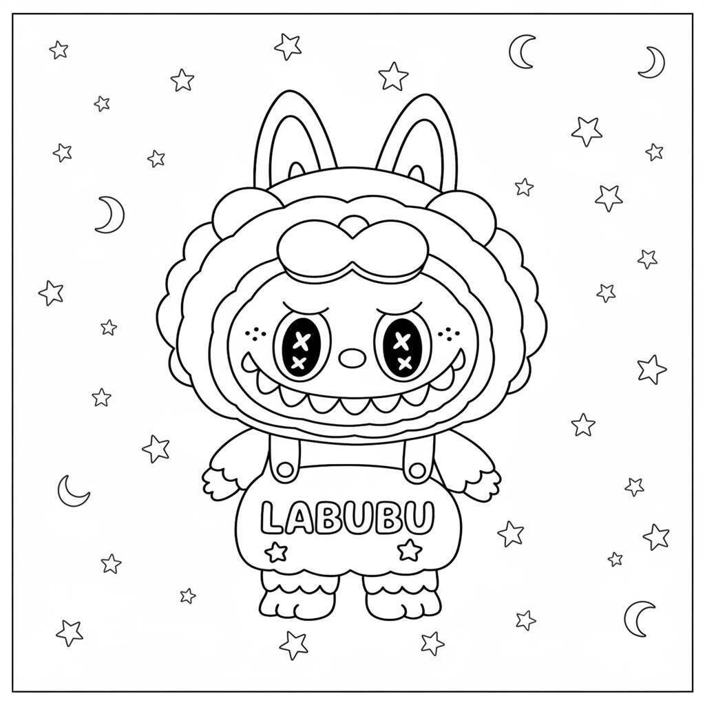 Desenho do Labubu com Estrelas para colorir