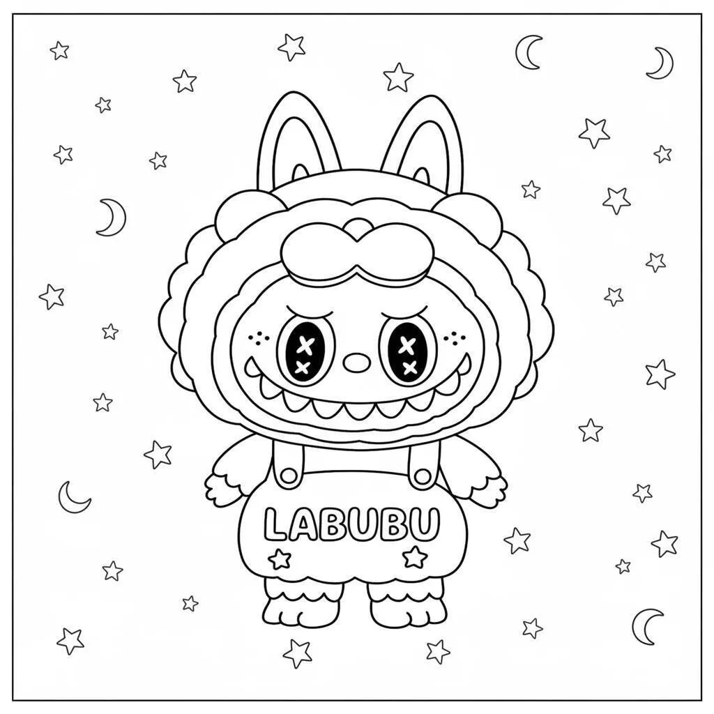 Desenho do Labubu com Estrelas para colorir