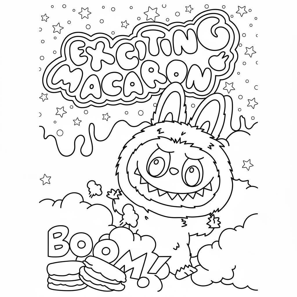 Desenho do Labubu com Macarons para colorir