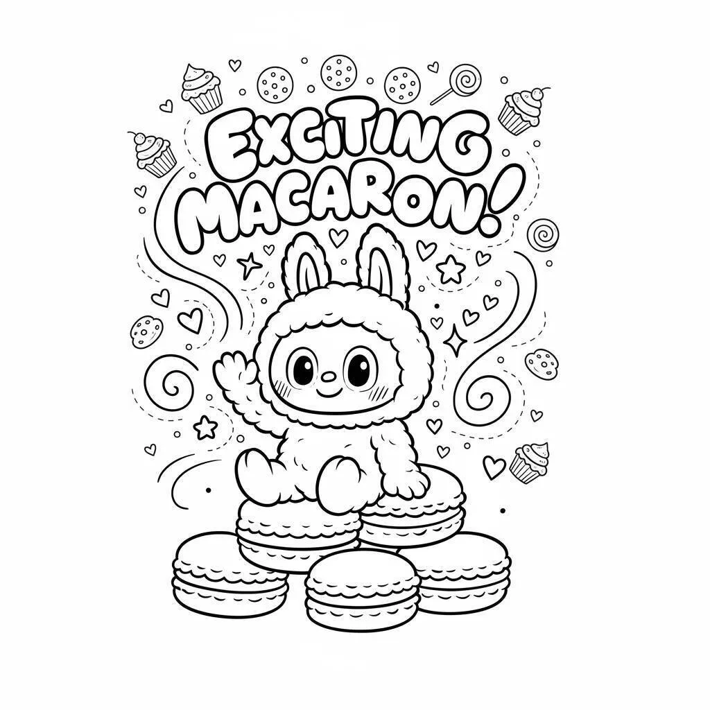 Desenho do Labubu com Macarons para colorir