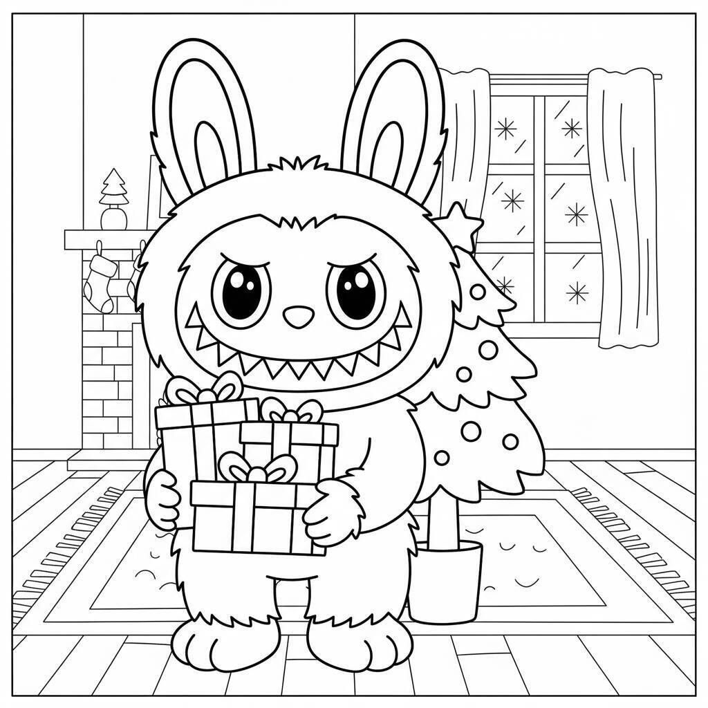 Desenho do Labubu com Presentes para colorir