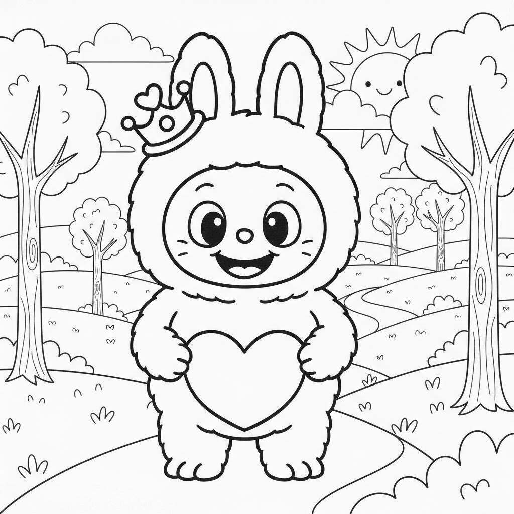 Desenho do Labubu com coração para colorir