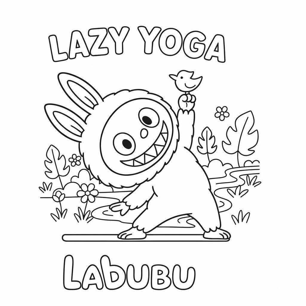 Desenho do Labubu fazendo Yoga para colorir