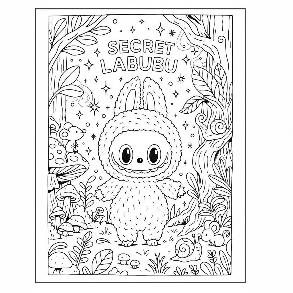 Desenho do Labubu na Floresta Encantada para colorir