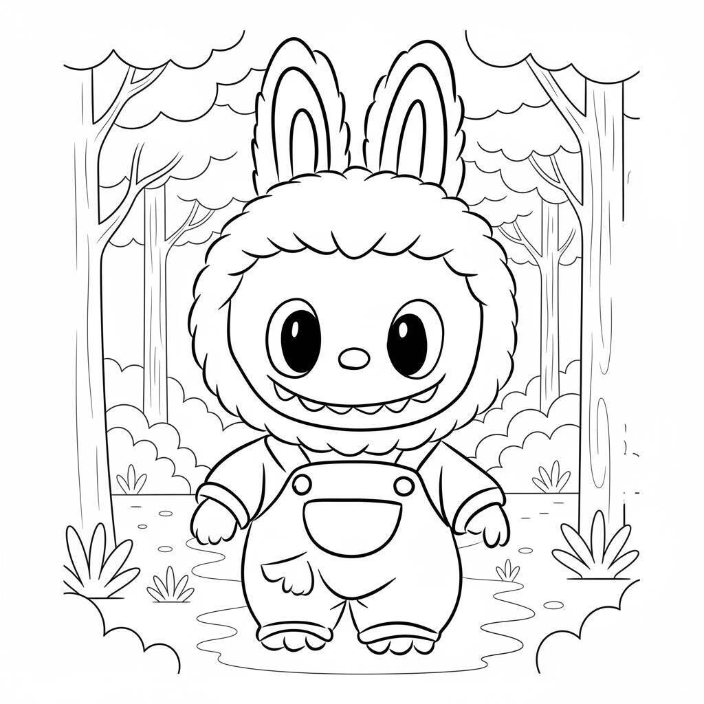 Desenho do Labubu na Floresta para colorir