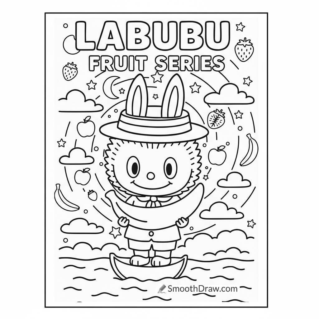 Desenho do Labubu na Série de Frutas para colorir