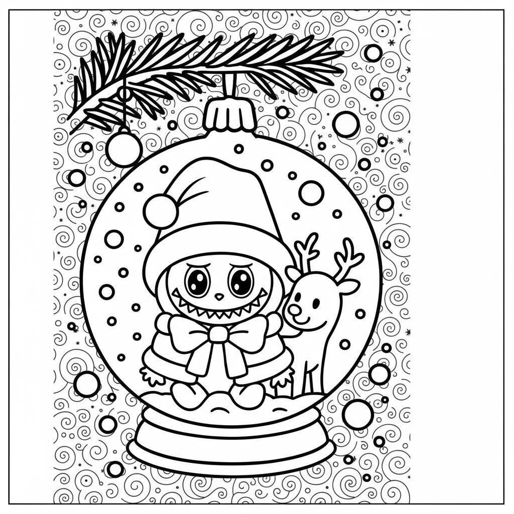 Desenho do Labubu no Globo de Neve para colorir
