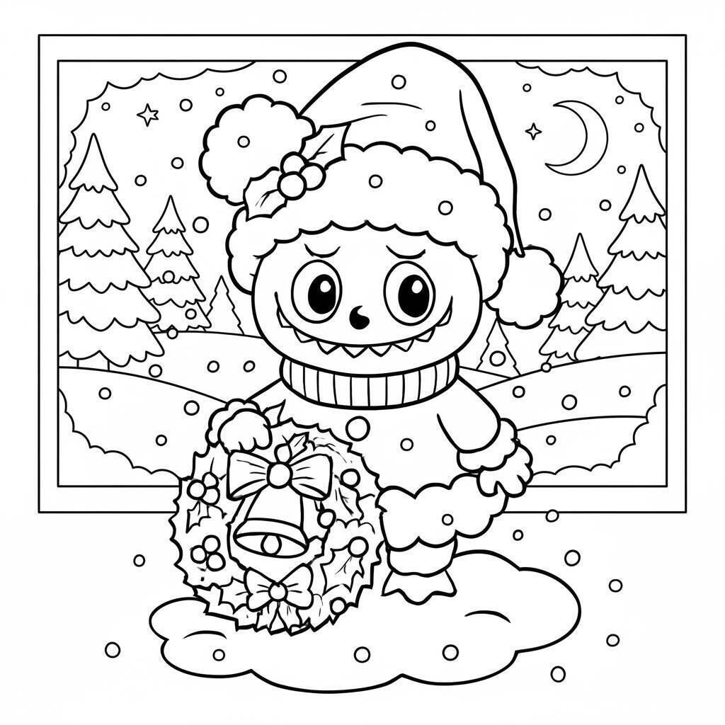 Desenho do Labubu no Natal com Coroa para colorir