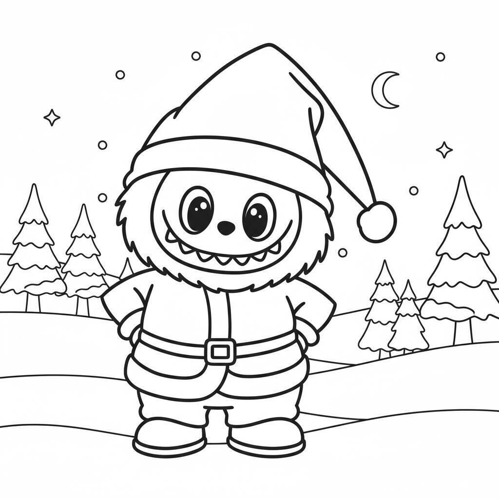 Desenho do Labubu no Natal para colorir