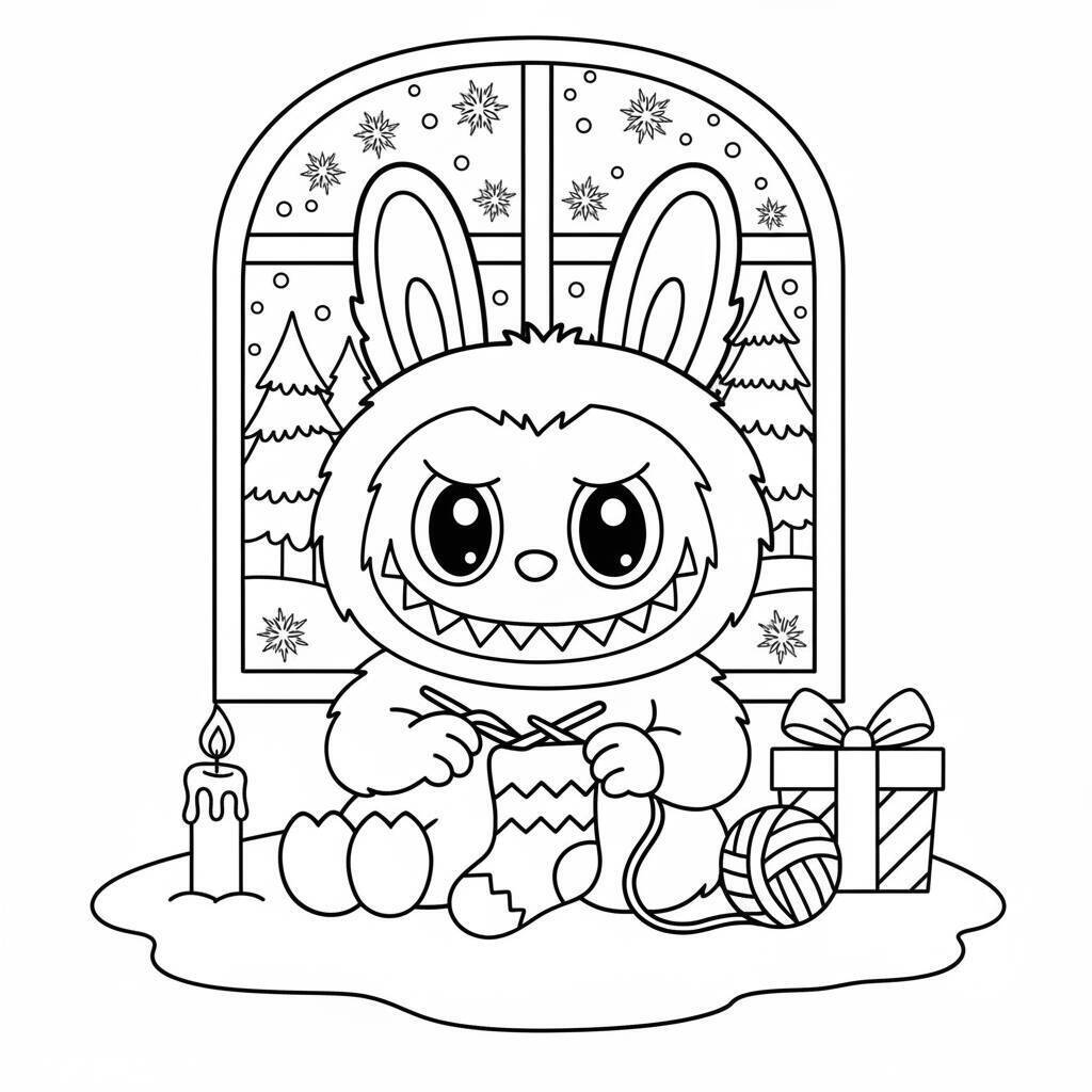 Desenho do Labubu no Natal para colorir