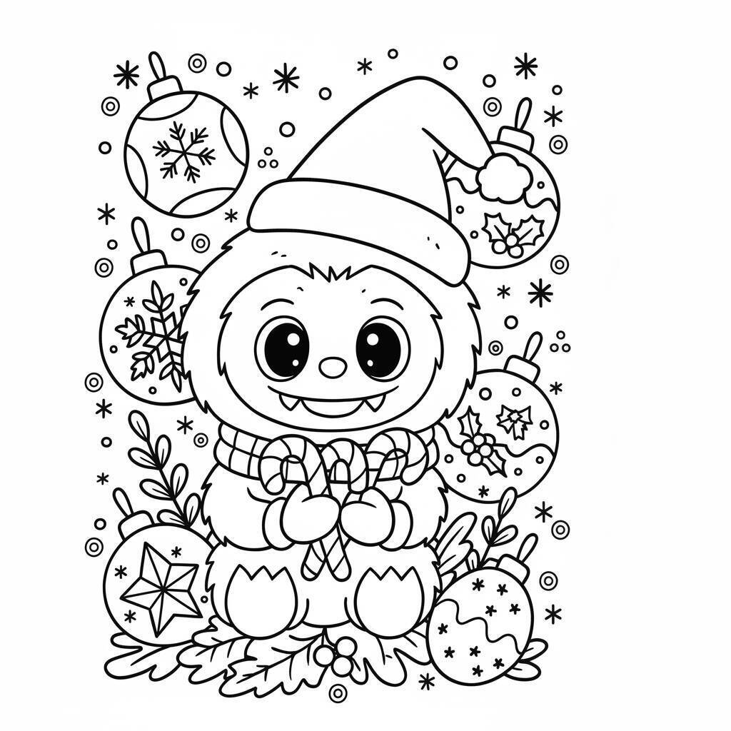 Desenho do Labubu no Natal para colorir